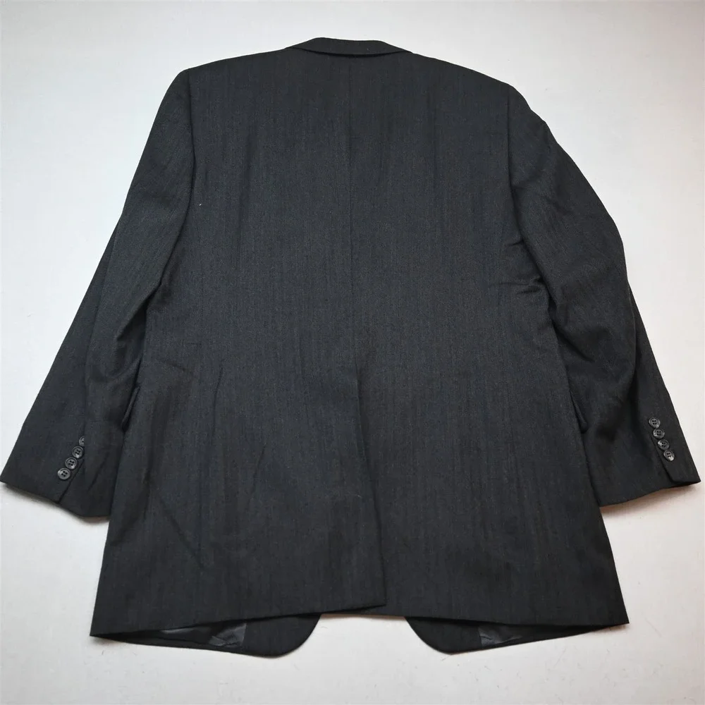 Vtg USA Made Jos A Bank 42L 36x34 Gray Herringbone 100% Wool Flannel Mens Suit